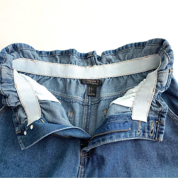 FOREVER 21 Contemporary Blue Denim Mom Jeans Large Cuffed Paperbag-Waist - Picture 9 of 15